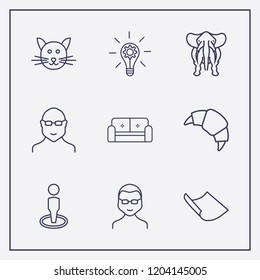 Outline 9 grey icon set. croissant, paper, elephant and lamp with gear vector illustration