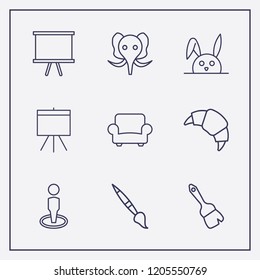 Outline 9 grey icon set. board, rabbit, brush and elephant vector illustration