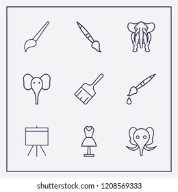 Outline 9 grey icon set. brush, mannequin, elephant and board vector illustration