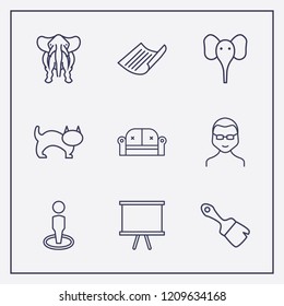 Outline 9 grey icon set. cat, board, paper and sofa vector illustration
