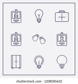 Outline 9 hanging icon set. boxing gloves, medicine chest, wardrobe and lamp vector illustration