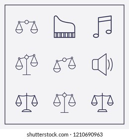 Outline 9 harmony icon set. sound, melody, balance and piano vector illustration