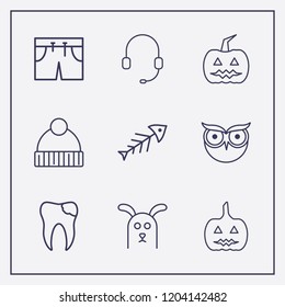 Outline 9 head icon set. shor, headphone, fish and dog vector illustration