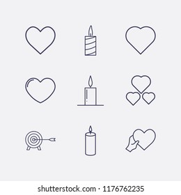 Outline 9 hope icon set. heart, candle, targer and heart with hand vector illustration