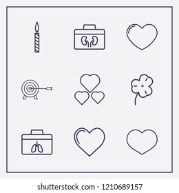 Outline 9 hope icon set. candle, heart, organ donation and clover vector illustration