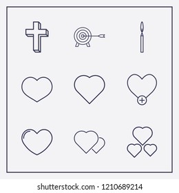Outline 9 hope icon set. heart, targer, candle and cross vector illustration