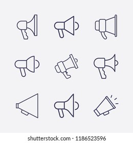 Outline 9 horn icon set. megaphone vector illustration