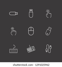 Outline 9 input icon set. usb, click and keyboard vector illustration