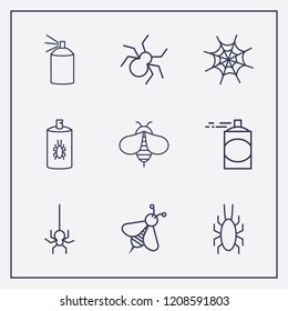 Outline 9 insect icon set. bug, halloween spider, bee and spider web vector illustration