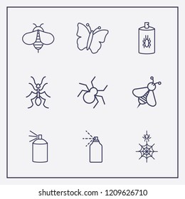 Outline 9 insect icon set. spider web, ant, bee and halloween spider vector illustration