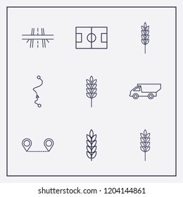 Outline 9 land icon set. distance map, dump truck, overpass and spike vector illustration