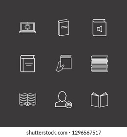 Outline 9 learning icon set. book, book sound, user mail and hand with book vector illustration