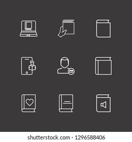 Outline 9 learning icon set. favorite book, book sound, online learning and book vector illustration