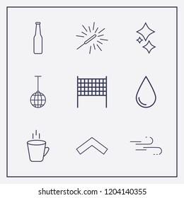 Outline 9 light icon set. clean, volleyball net, drop and disco ball vector illustration