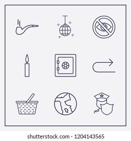 Outline 9 light icon set. disco ball, basket, safe and candle vector illustration