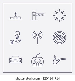 Outline 9 light icon set. signal, car, award and tobacco pipe vector illustration