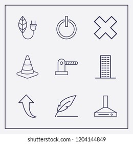 Outline 9 light icon set. arrow, road traffic, power and parking barrier vector illustration