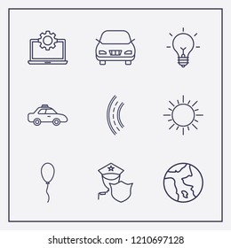 Outline 9 light icon set. police, earth, car and lamp vector illustration