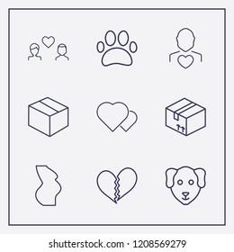 Outline 9 love icon set. broken heart, paw, heart and gay love vector illustration
