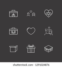 Outline 9 love icon set. heart, box, lovers and gift vector illustration