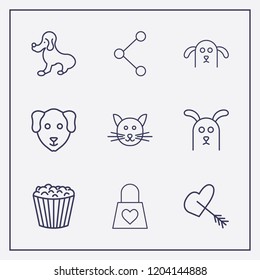 Outline 9 lovely icon set. share, arrow in heart, cat and love bag vector illustration