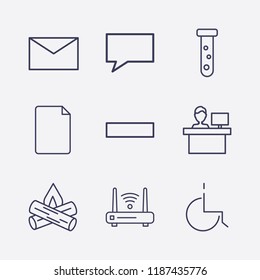 Outline 9 man icon set. disabled, document, bonfire, message, tube, router, reception, mail and minus vector illustration