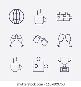 Outline 9 match icon set. boxing gloves, jigsaw, world, cheers and cup vector illustration