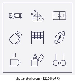 Outline 9 match icon set. rugby, boxing glove, projector and cup vector illustration