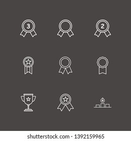 Outline 9 medal icon set. award, winner cup and award medal vector illustration