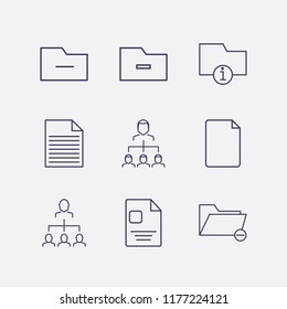 Outline 9 messy icon set. remove folder, document, information folder and businessman organized vector illustration