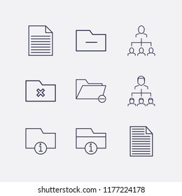 Outline 9 messy icon set. businessman organized, document, remove folder and information folder vector illustration