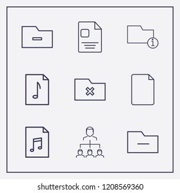 Outline 9 messy icon set. remove folder, businessman organized, document and information folder vector illustration