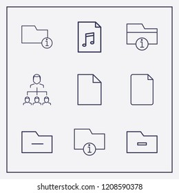Outline 9 messy icon set. information folder, remove folder, document and businessman organized vector illustration