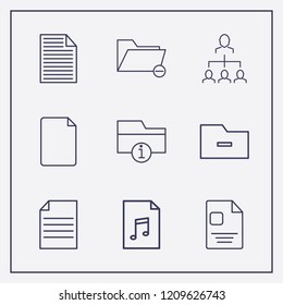 Outline 9 messy icon set. document, remove folder, businessman organized and information folder vector illustration
