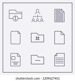 Outline 9 messy icon set. remove folder, information folder, businessman organized and document vector illustration