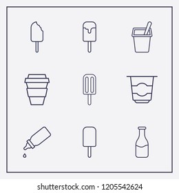 Outline 9 milk icon set. baby bottle, yogurt, coffee cup and milk bottle vector illustration