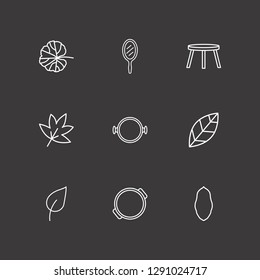 Outline 9 minimal icon set. backless stool, mirror, pot and leaf vector illustration