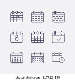 Outline 9 month icon set. calendar check, calendar and calendar time vector illustration