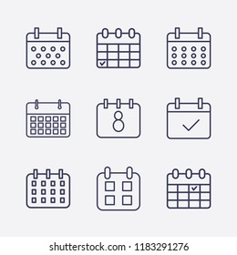 Outline 9 month icon set. calendar and calendar check vector illustration