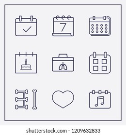 Outline 9 month icon set. calendar check, calendar, heart and halloween calendar vector illustration