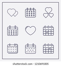 Outline 9 month icon set. calendar check, heart and calendar vector illustration