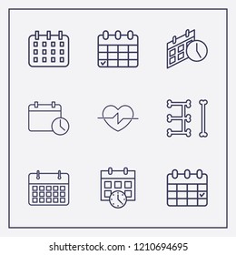 Outline 9 month icon set. heart, halloween calendar, calendar time and calendar vector illustration