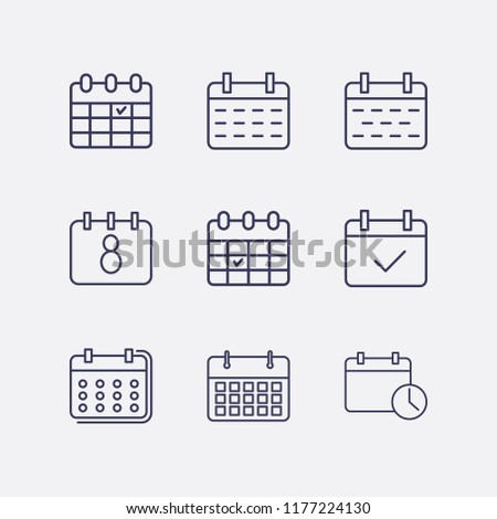 Outline 9 month icon set. calendar check, calendar and calendar time vector illustration