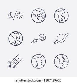 Outline 9 moon icon set. earth, saturn, star fall, moon and sun and world and rocket vector illustration