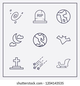 Outline 9 moon icon set. moon cloud, star fall, halloween grave and cosmos vector illustration