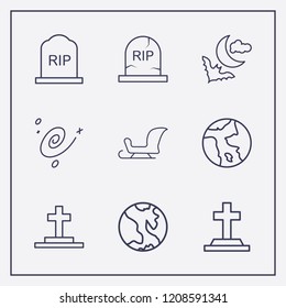 Outline 9 moon icon set. halloween grave, cosmos, earth and bat and moon vector illustration