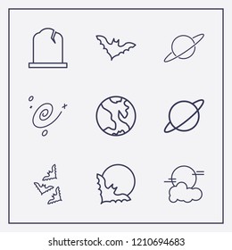 Outline 9 moon icon set. earth, halloween bat moon, cosmos and saturn vector illustration