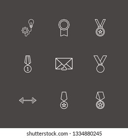 Outline 9 motivation icon set. idea, medal, barbell and award medal vector illustration