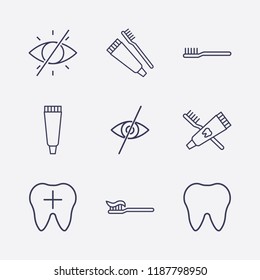 Outline 9 mouth icon set. tooth paste, tooth, toothbrush and toothpaste, toothbrush and forbidden look vector illustration