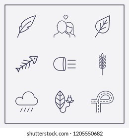 Outline 9 nature icon set. leaf, road, fish and headlamp vector illustration
